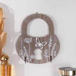 Настенные крючки декоративные Замок с растениями и бабочкой, дерево, ключница, 2.5?15?17 см