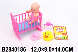 Пупс в кроватке, с аксесс. (2840186) в пакете 14*9*12см