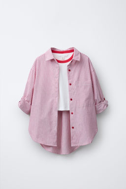 PACK CAMISA RAYAS CON CAMISETA RIB CUELLO CONTRASTE / Rojo