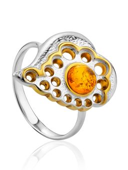 Кольцо Сердце в стиле стимпанк, украшенное янтарём