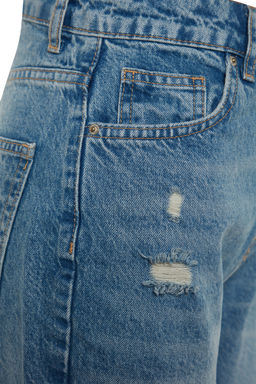 TRENDYOLMILLA Mavi Y?rt?kl? Yuksek Bel Uzun Straight Jeans TWOAW24JE00033