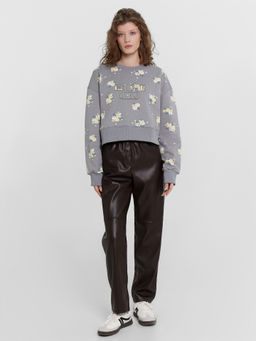 Свитшот женский серый "Не буди лихо" цветы на сером 122966