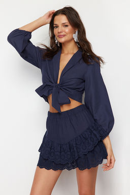 TRENDYOLMILLA Plaj Giyim Briddal Beyaz Mini Dokuma Brode Detayl? Flaml? Pamuk Plaj Etek TBESS24ET00004 фото 36