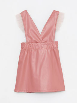 V Yaka K?z Bebek Deri G?r?n?ml? Elbise