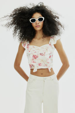 Blusa cropped en mezcla de lino