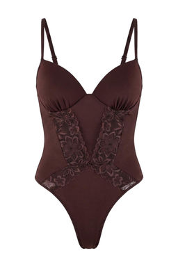 Kahverengi Dantel Fitted Body THMAW27BD00012 - Trendyolmilla фото 5