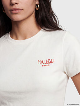 Bisiklet Yaka Malibu Bask?l? Kad?n Ti??rt