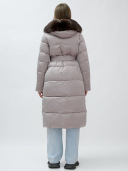 с мехом песец люкс класса Пальто зимние Бренд Visdeer, бежевого цвета  фото 5