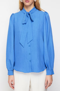 TRENDYOLMILLA Ekru Yakada Fular Detayl? Regular Normal Kal?p Dokuma Gomlek TWOSS21GO0098  фото 4