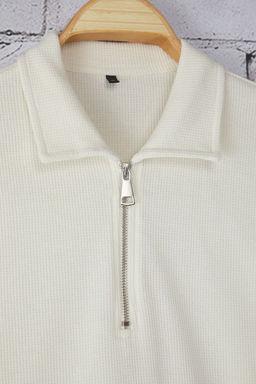 TRENDYOL MAN Ekru Oversize/Genis Kesim Dokulu Fermuarl? Polo Yaka T-shirt TMNSS25PO00006 - Trendyolmilla фото 7