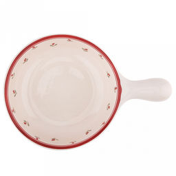 "Нежное утро" Салатник фарфоровый 650мл, д15,5см, h5,7см, с деколью, с ручкой (22,3см), рельефный борт, кремово-розовый (Китай)