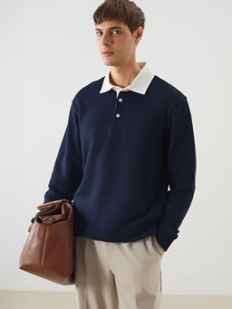 Polo Yaka Uzun Kollu Erkek Sweatshirt