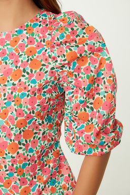 Ekru Balon Kol Cicek Desenli Crop Dokuma Bluz TWOSS22BZ0193 - Trendyolmilla фото 4