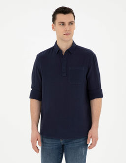 Lacivert Comfort Fit Uzun Kollu G_mlek