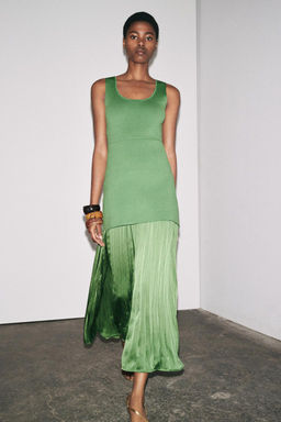 PLEATED KNIT COMBINATION DRESS