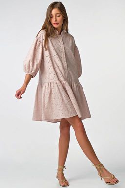 Платье летнее кружевное свободное из хлопка бежевое - Fly фото 4