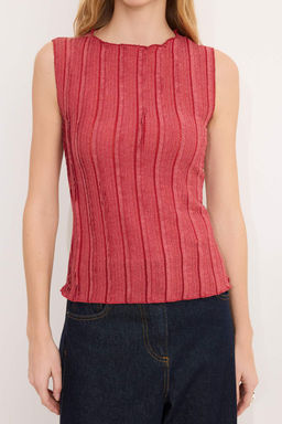 Koyu Gul Kurusu Fitted/Vucuda Oturan Kolsuz Dokulu Orme Bluz TWOSS26BZ00259 - Trendyolmilla фото 3