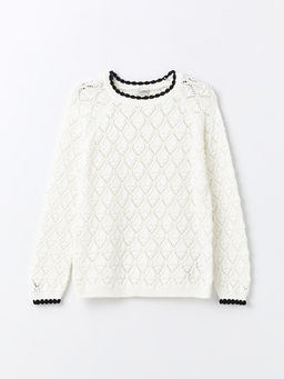 Bisiklet Yaka Kendinden Desenli Uzun Kollu K?z ?ocuk Triko Kazak