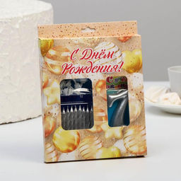 Набор свечей для торта (2 в 1) серебряная Цифра 7 + Свечи «С Днём Рождения» серебро 10 шт., 7 см 715