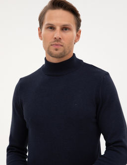 Lacivert Melanj Slim Fit Yar_m Bal_k__ Yaka Basic Triko Kazak - Pierre cardin фото 2