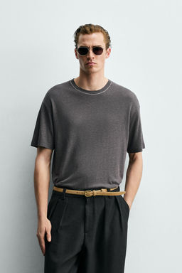 CAMISA PA?UELO ESTRUCTURA 100% LINO / Berenjena oscuro