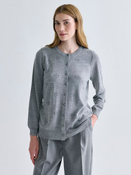 Bisiklet Yaka Kendinden Desenli Kad?n Triko H?rka