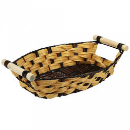 Корзина-сухарница плетеная Береста 31,5х22,5см h6,5см, полипропилен, бежевый, деревянные ручки, металлический каркас, форма лодочка (Китай)