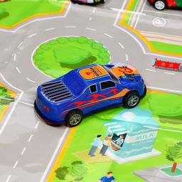 Машинки металлические Безумные гонки, набор 50 шт., металлические, инерция, игровой коврик, в детском ящике на колёсах с крышкой - АвтоГрад фото 6