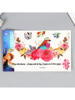 Переводная тату на тело цветная Птица в розах, 36.5?22 см