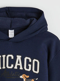 Kap??onlu Bask?l? Erkek ?ocuk Kal?n Sweatshirt