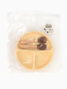 Тарелка детская секционная с ложкой и вилкой, 3 секции, молочный, Mum&Baby