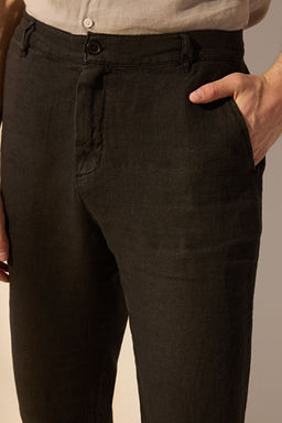 Siyah %100 Keten Regular Fit Pantolon TMNSS25PL00029