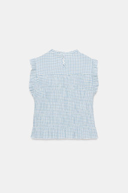 TOP NIDO DE ABEJA CUADRO VICHY / Crudo / Azul