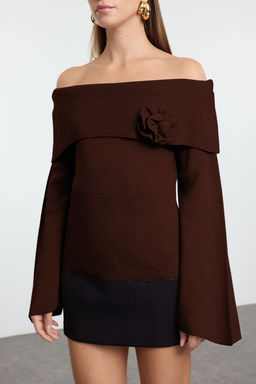 Bordo Gul Detayl? Carmen Yaka Triko Kazak TWOAW25KZ00373 - Trendyolmilla фото 19