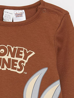 Bisiklet Yaka Uzun Kollu Bugs Bunny Bask?l? Erkek Bebek Pijama Tak?m? - Waikiki фото 3