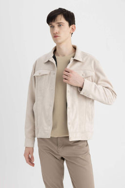 Замшевая куртка из тафты с рубашечным воротником приталенного кроя, пальто - Defacto фото 3