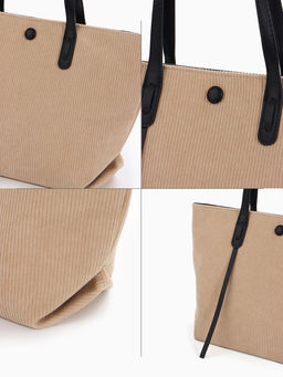 Сумка - шоппер женская на молнии, 39×14×25 см, бежевая