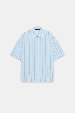 CAMISA OVERSIZE RAYAS / Celeste - Zara фото 4