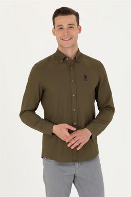Мужская базовая рубашка цвета хаки с длинным рукавом Неожиданная скидка в корзине