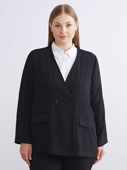 V Yaka Krep Kad?n Blazer Ceket