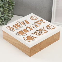 Шкатулка для чая с делениями «Коллекция чашек», дерево, 23.3×23.3×8 см