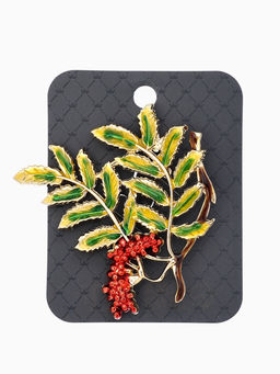 Брошь "Ветка Рябины", цвет красно-зелёный в золоте