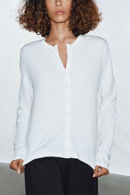 CAMISETA ALGOD?N 100% BOTONES / Blanco - Zara фото 4