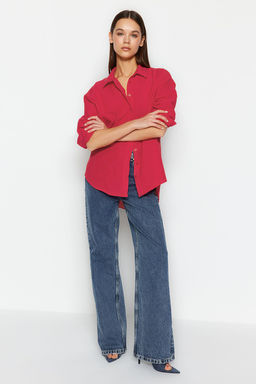 Nar Cicegi Loose Fit Dokuma Gomlek TWOAW20GO0107