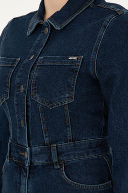 Kad_n Mavi Mini Boy Jean Elbise
