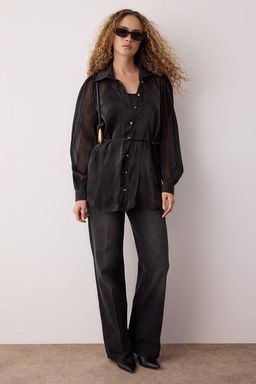 Beyaz Parlak Kumas Ici Atletli Gomlek TWOAW26GO00109 - Trendyolmilla фото 5