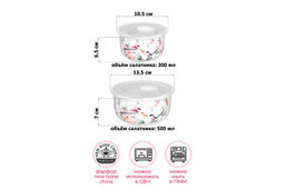 Набор 2 салатников 500 мл 13,5*13,5*7 см + 300 мл 10,5*10,5*6,5 см Певчие птички с крышк. NEW BONE - Elan gallery фото 2