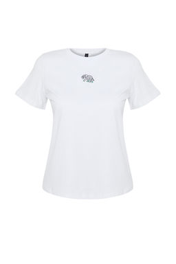 Beyaz %100 Pamuk Nak?sl? Regular/Normal Kal?p Orme T-Shirt TWOSS24TS00160