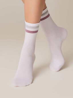 Цена за 2 пары. Носки Классические CONTE ACTIVE Хлопковые носки с яркими полосками из люрекса белый-светло-серый - Conte elegant фото 3