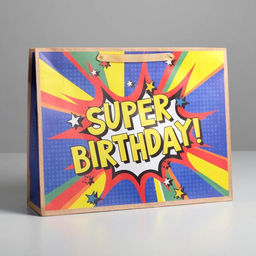 Пакет крафтовый горизонтальный Super birthday, L 40 31 11.5 см